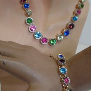 OPC CN RAINBOW Goldtone Chain Necklace & Bracelet & COLORFUL Premium Crystals